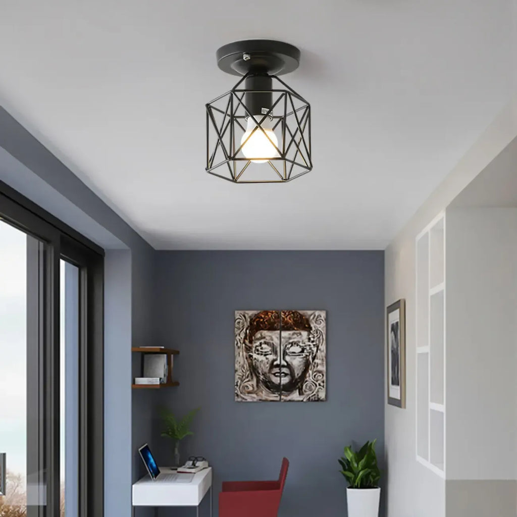 Industrial Black Semi Flush Ceiling Light for Living Room