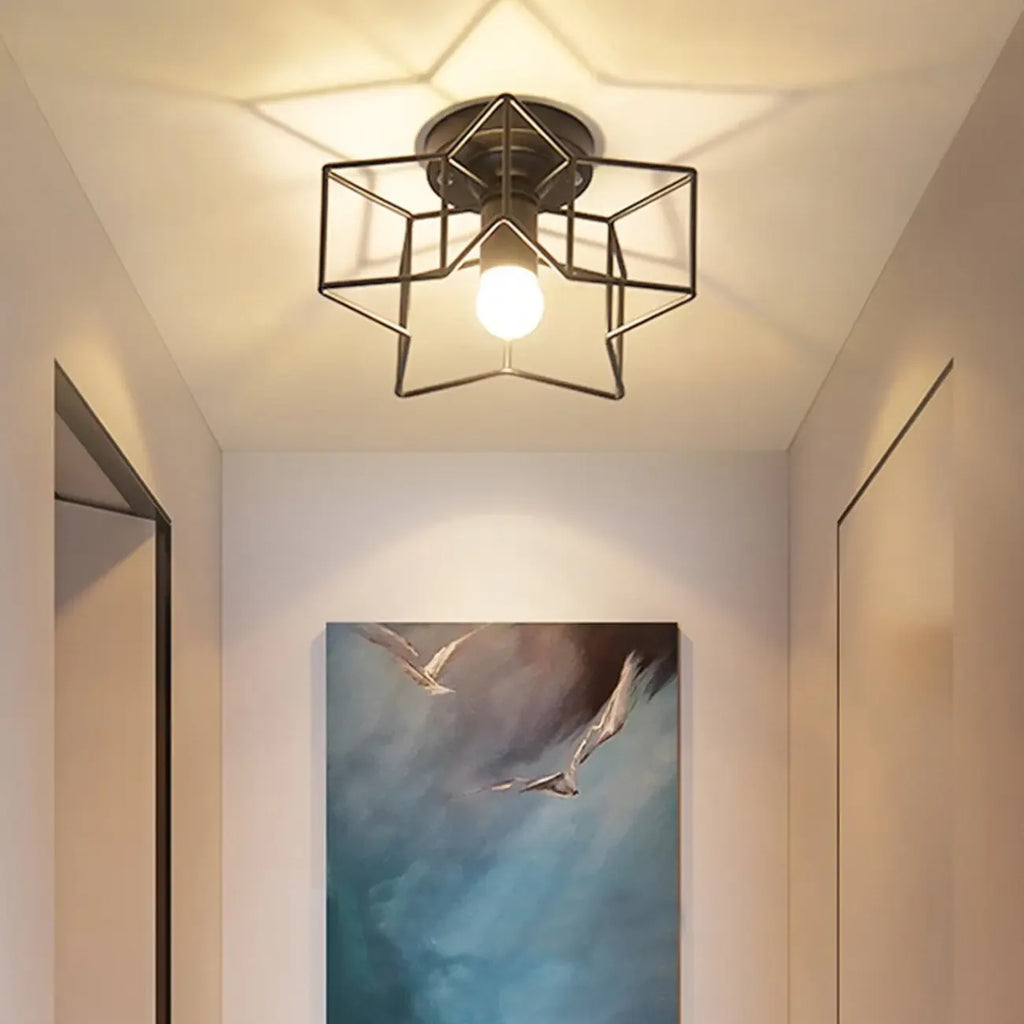 Industrial Black Semi Flush Ceiling Light for Living Room