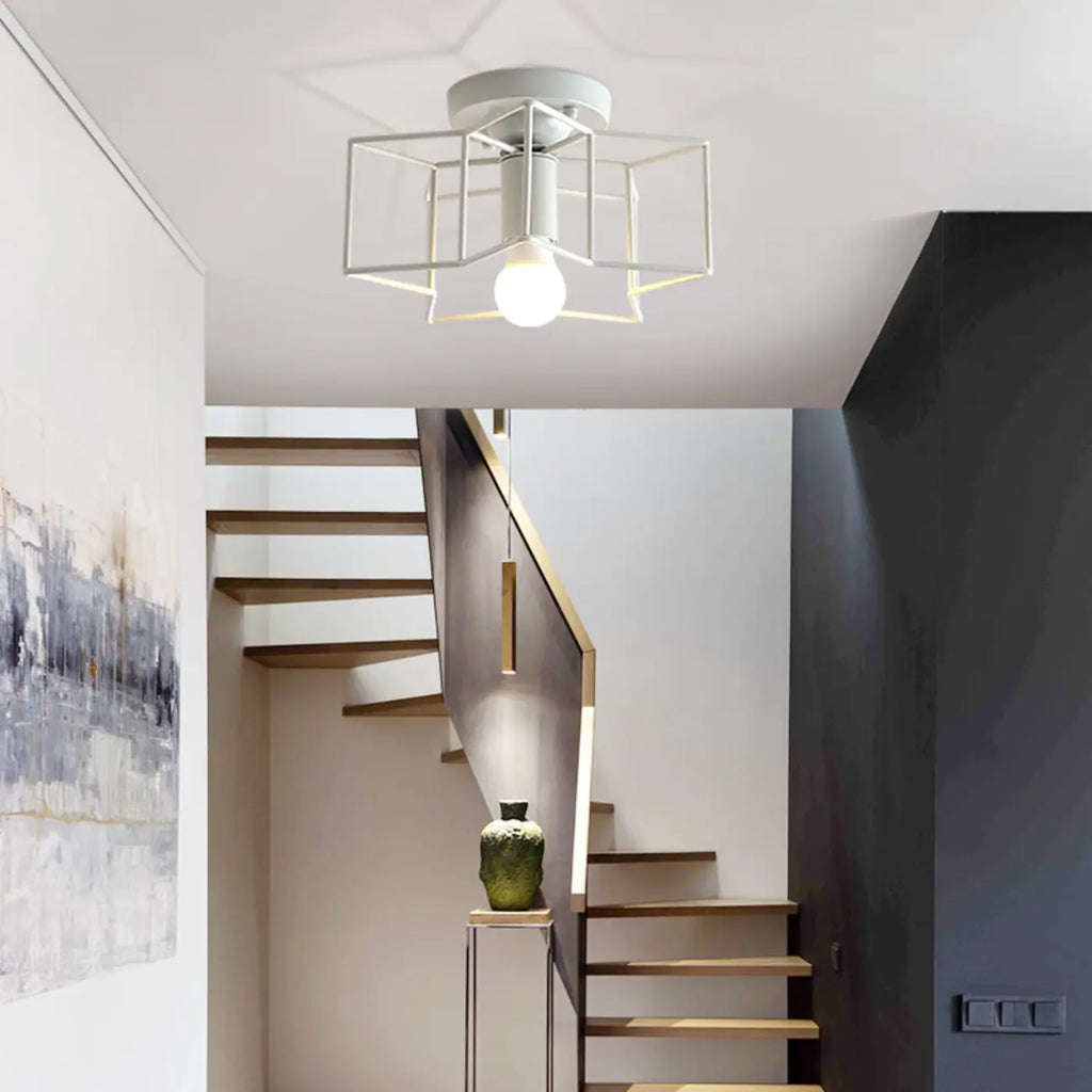 Industrial Black Semi Flush Ceiling Light for Living Room