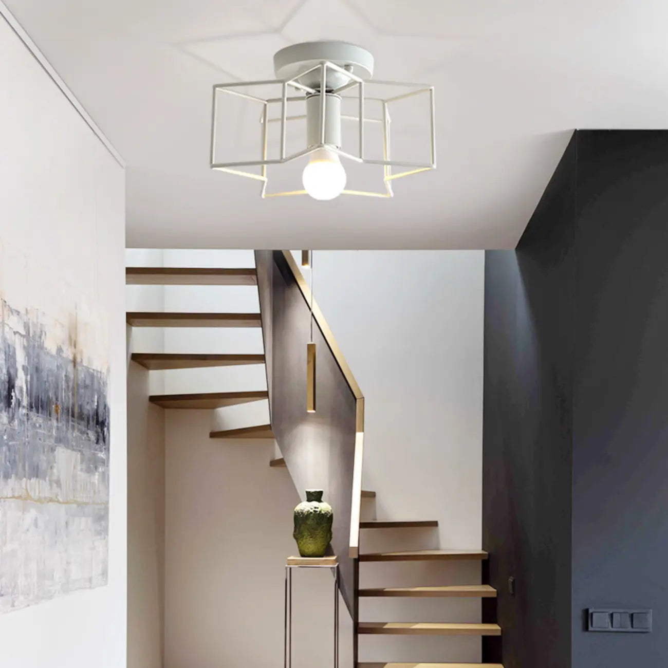 Industrial Black Semi Flush Ceiling Light for Living Room