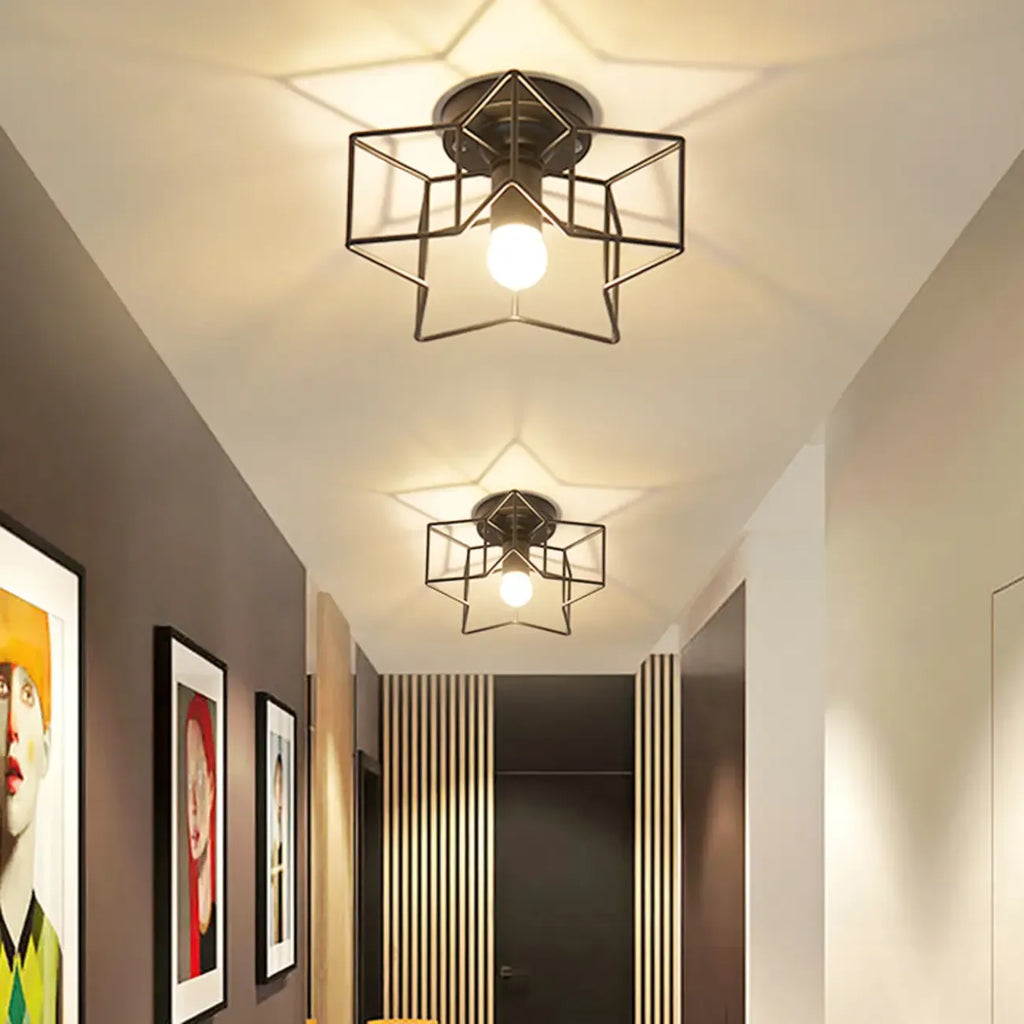 Industrial Black Semi Flush Ceiling Light for Living Room
