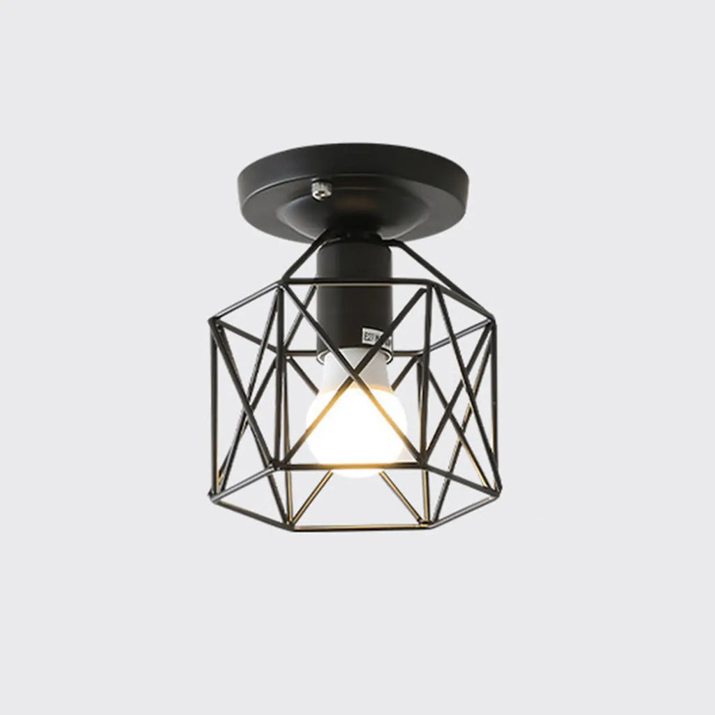 Industrial Black Semi Flush Ceiling Light for Living Room