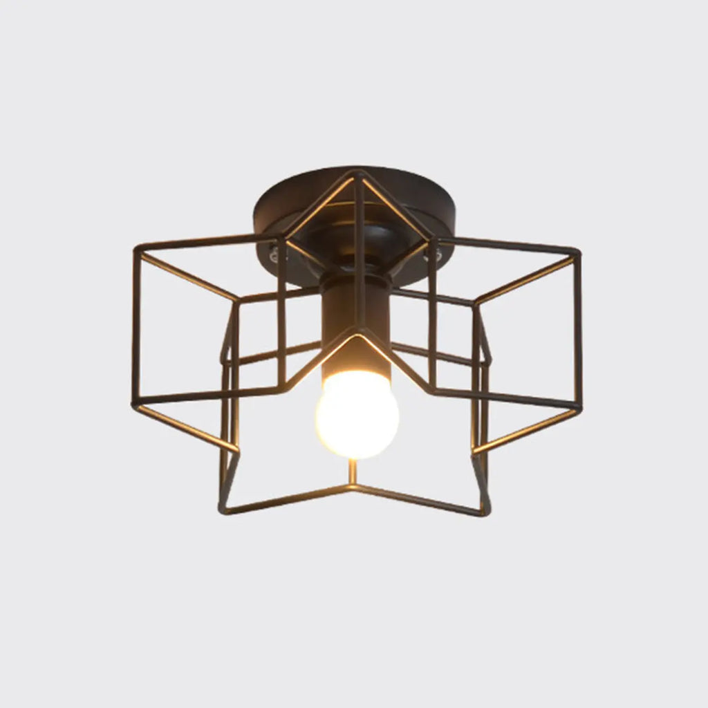 Industrial Black Semi Flush Ceiling Light for Living Room