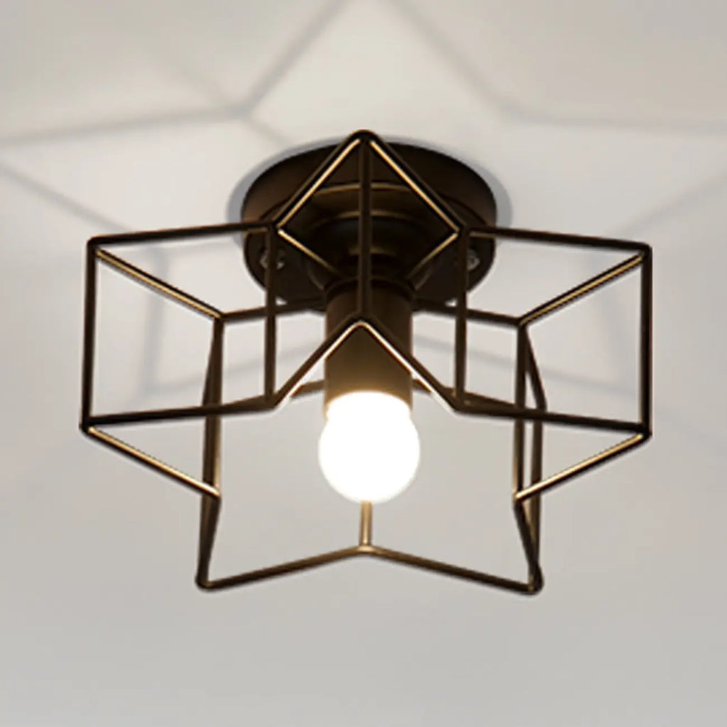 Industrial Black Semi Flush Ceiling Light for Living Room