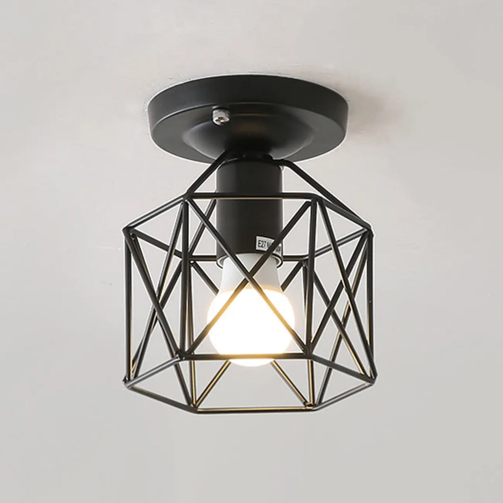 Industrial Black Semi Flush Ceiling Light for Living Room
