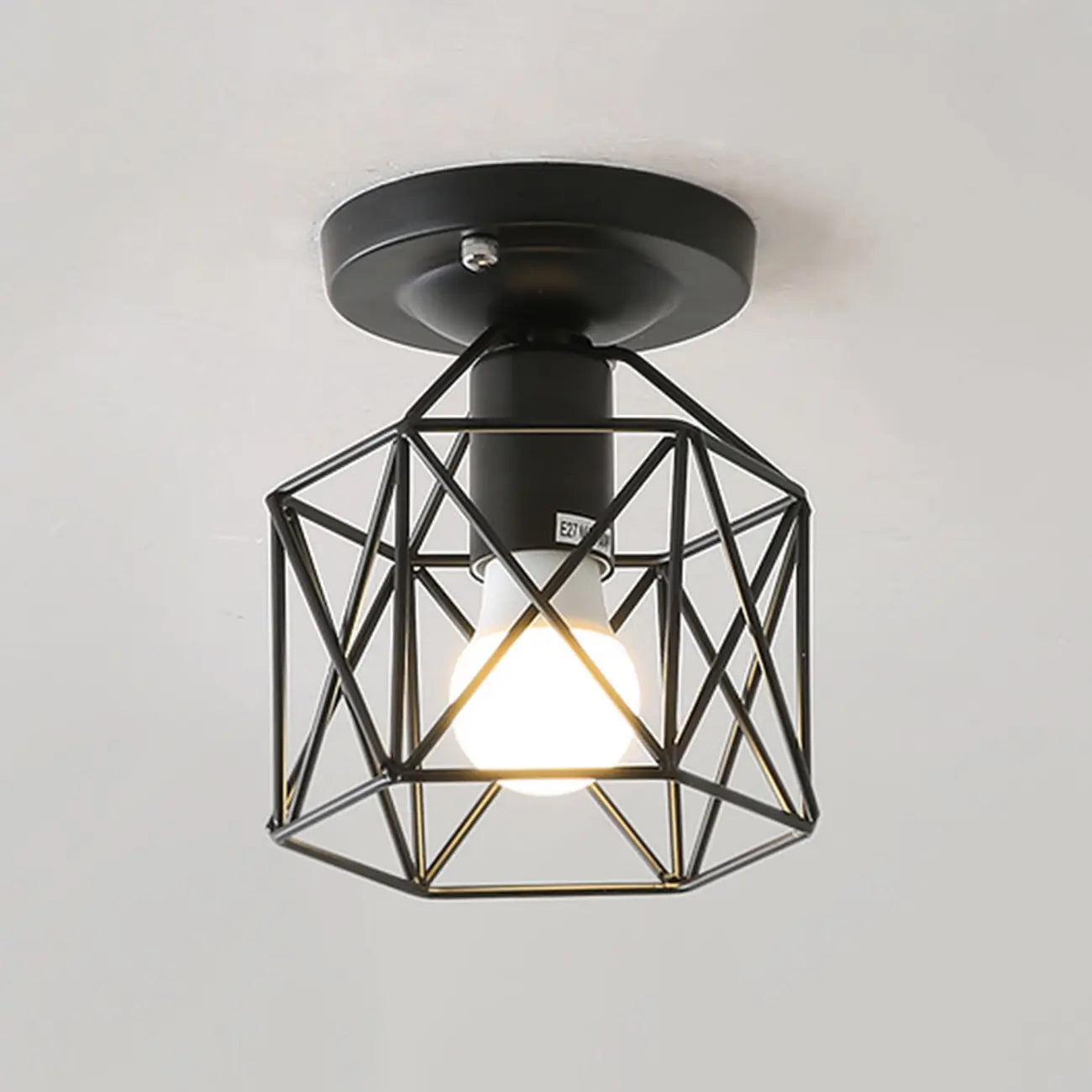 Industrial Black Semi Flush Ceiling Light for Living Room