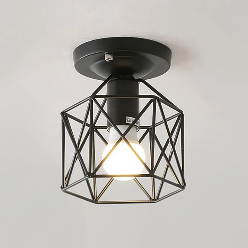 Industrial Black Semi Flush Ceiling Light for Living Room