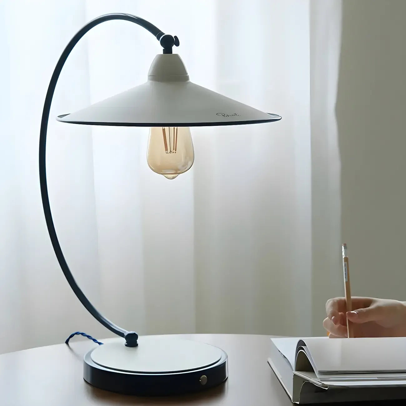 Contemporary Iron Arc Table Lamp in White for Living Room