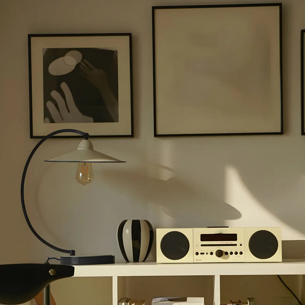 Contemporary Iron Arc Table Lamp in White for Living Room