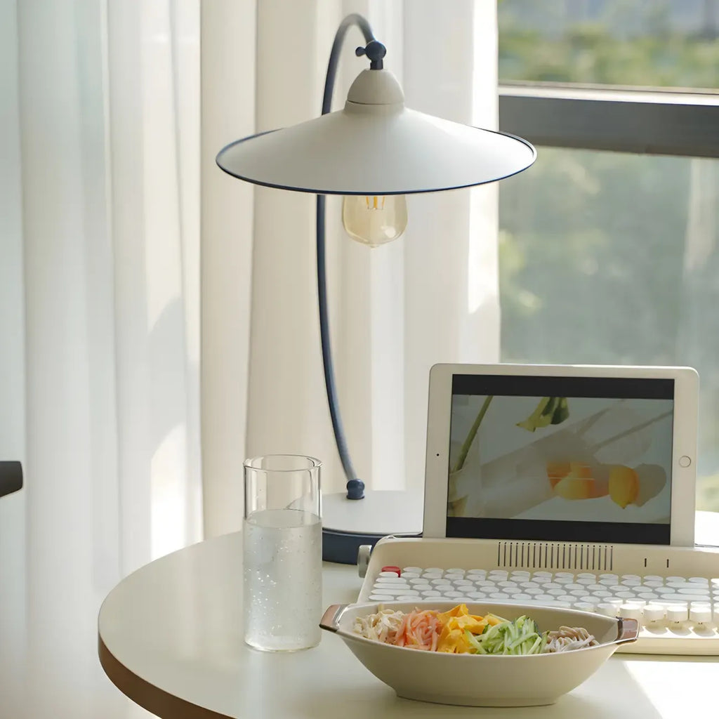 Contemporary Iron Arc Table Lamp in White for Living Room