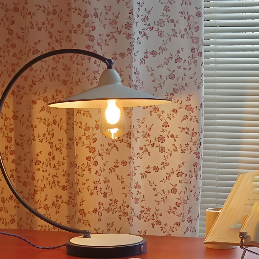 Contemporary Iron Arc Table Lamp in White for Living Room