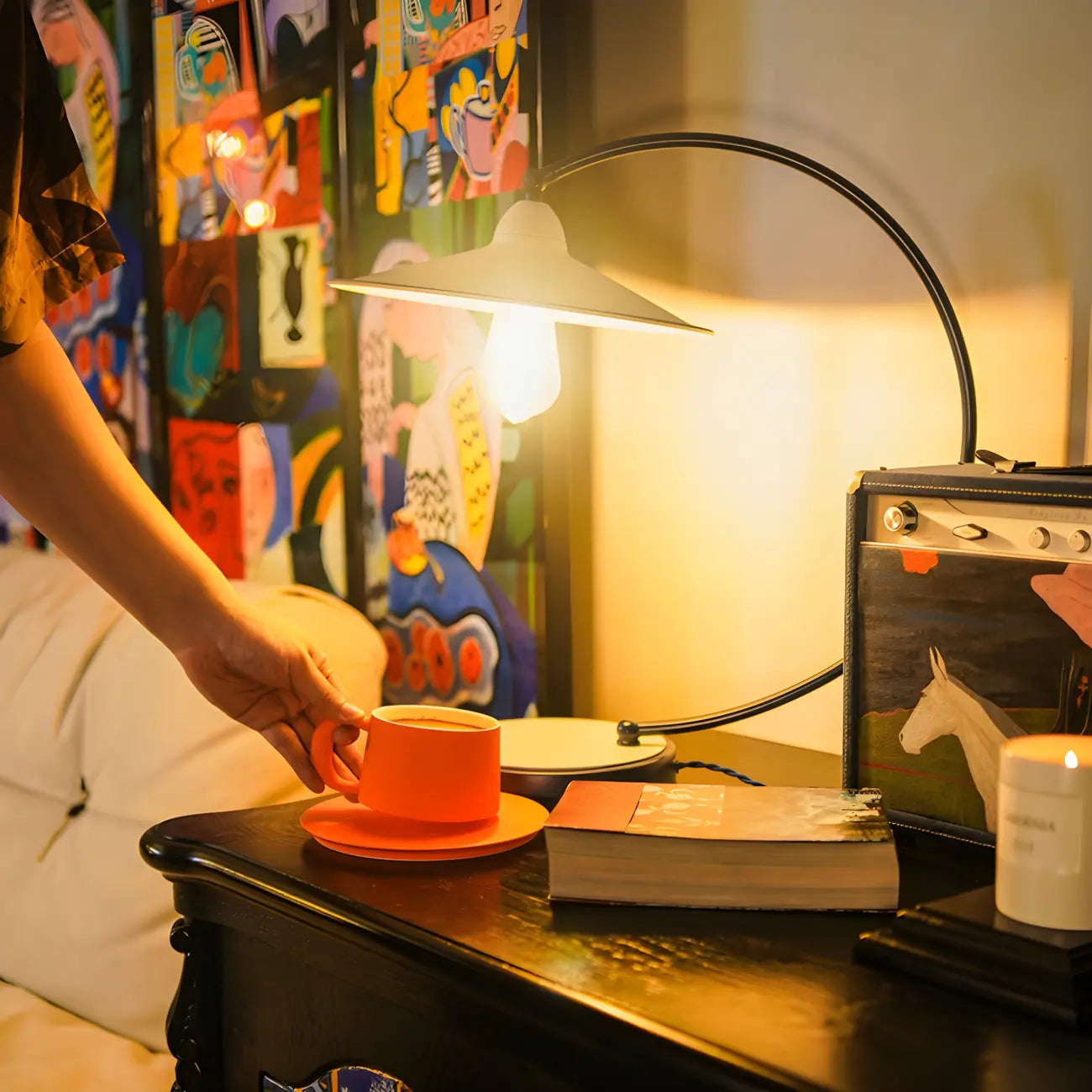 Contemporary Iron Arc Table Lamp in White for Living Room