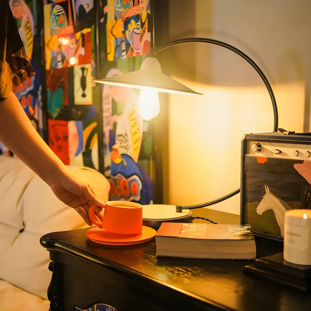 Contemporary Iron Arc Table Lamp in White for Living Room