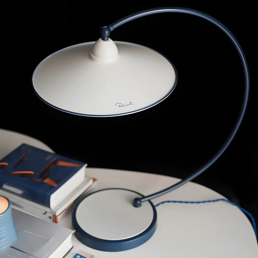 Contemporary Iron Arc Table Lamp in White for Living Room