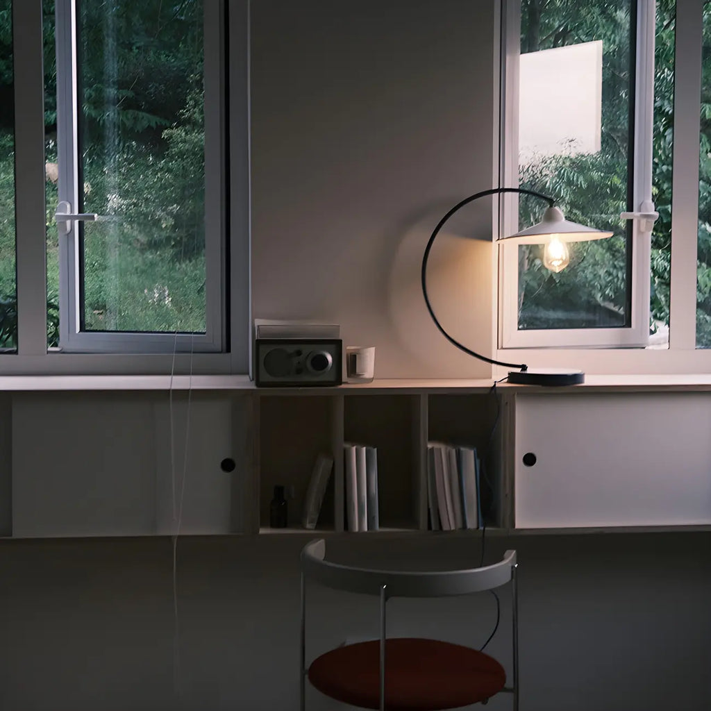 Contemporary Iron Arc Table Lamp in White for Living Room