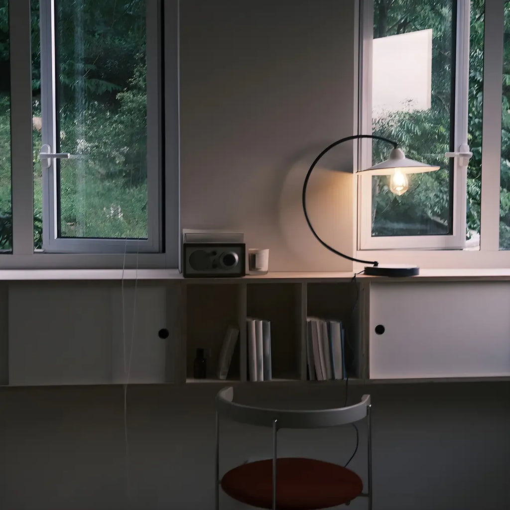Contemporary Iron Arc Table Lamp in White for Living Room