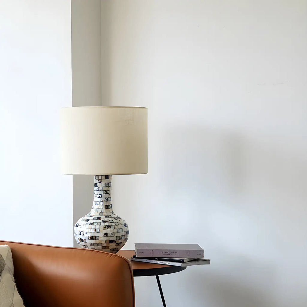 Scandinavian Shell Mosaic Table Lamp in White for Home