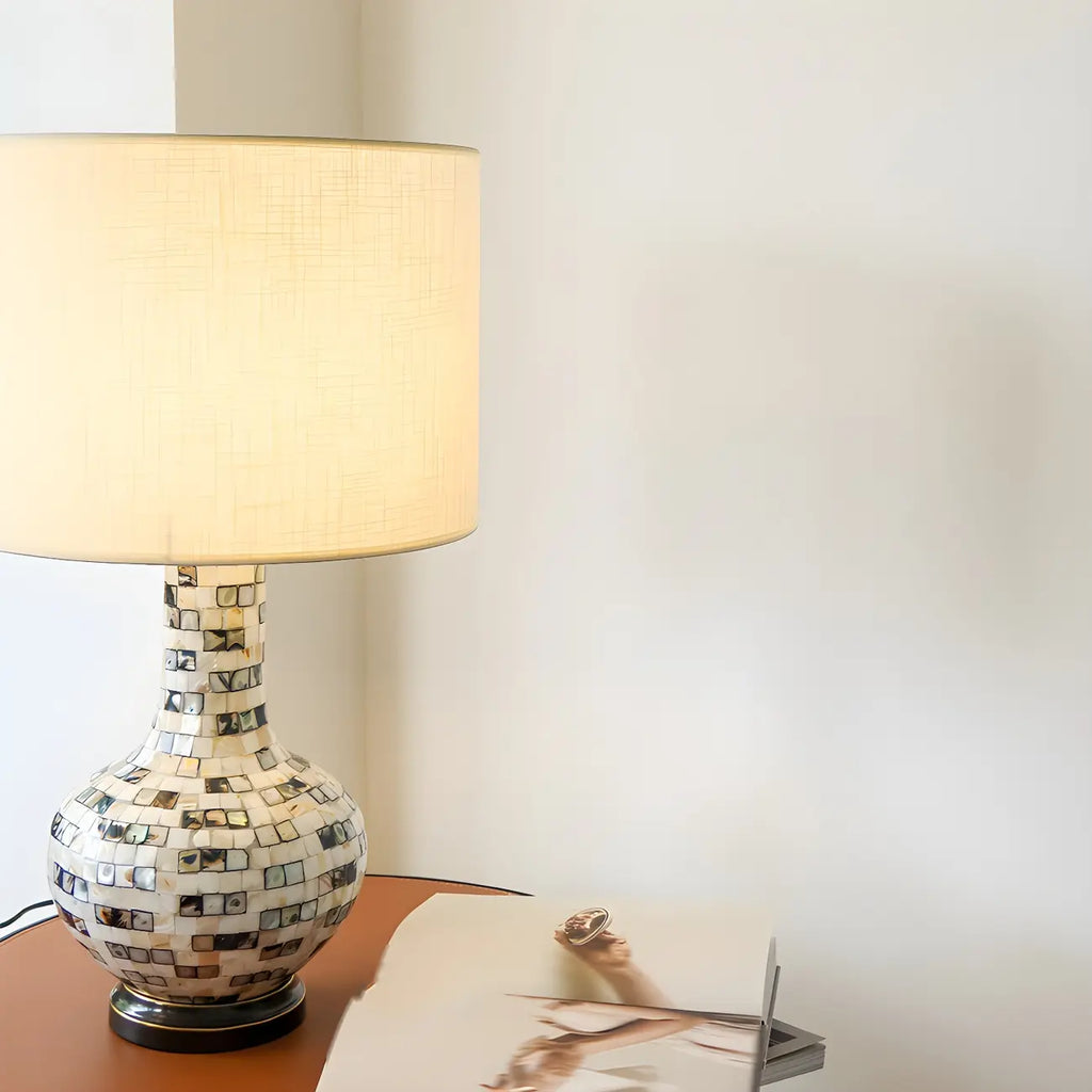 Scandinavian Shell Mosaic Table Lamp in White for Home
