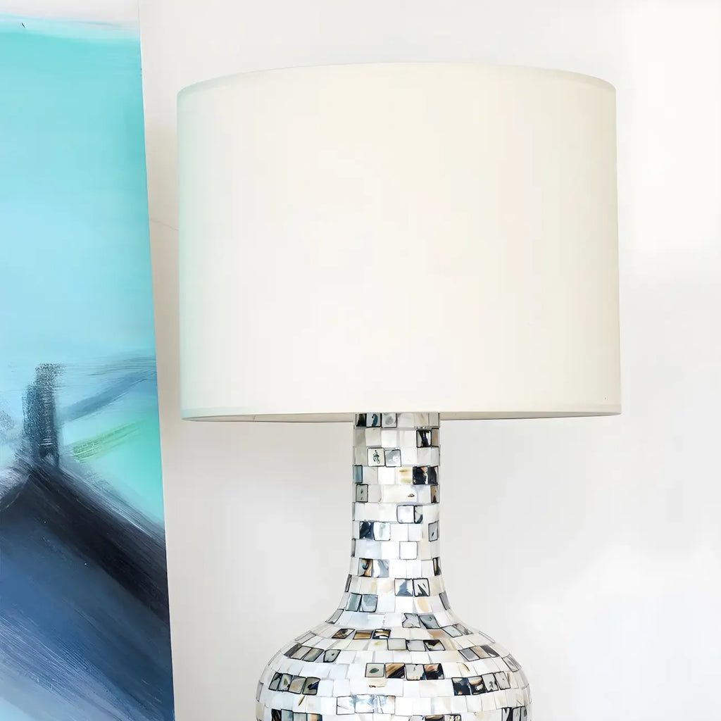 Scandinavian Shell Mosaic Table Lamp in White for Home