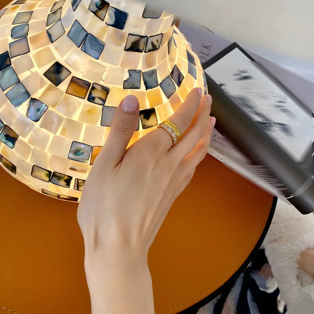 Scandinavian Shell Mosaic Table Lamp in White for Home