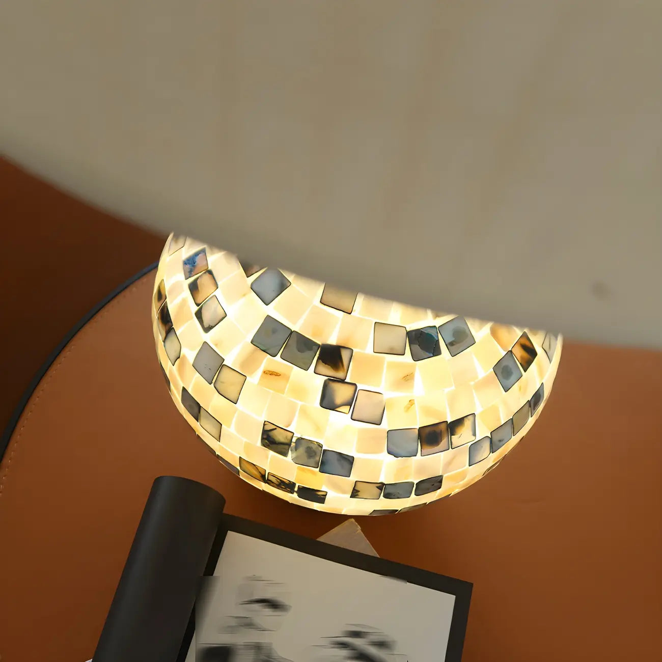 Scandinavian Shell Mosaic Table Lamp in White for Home