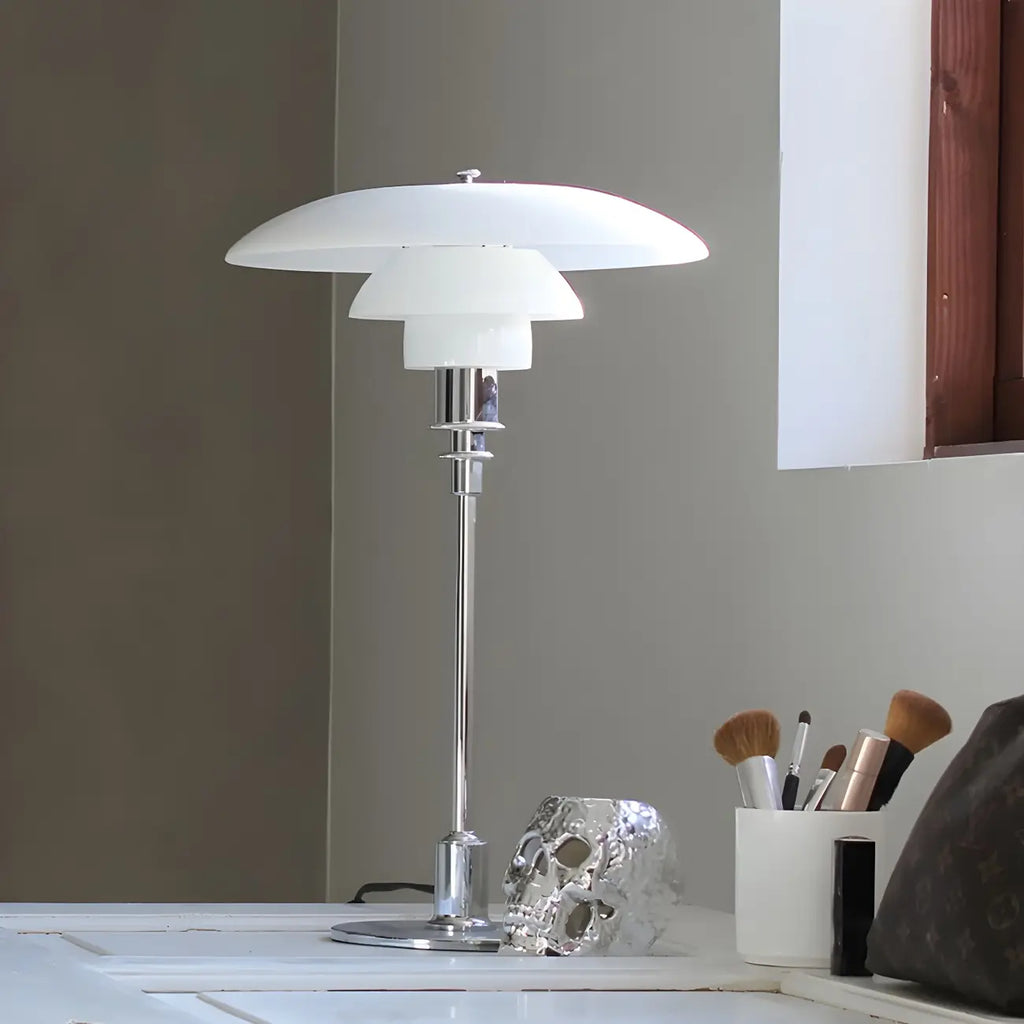 Modern White Glass Cone Table Lamp for Residential