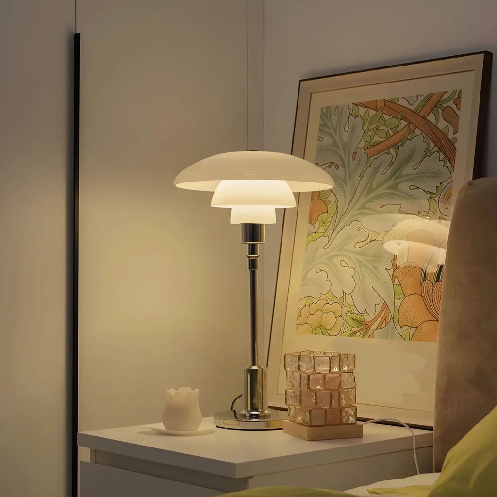 Modern White Glass Cone Table Lamp for Residential