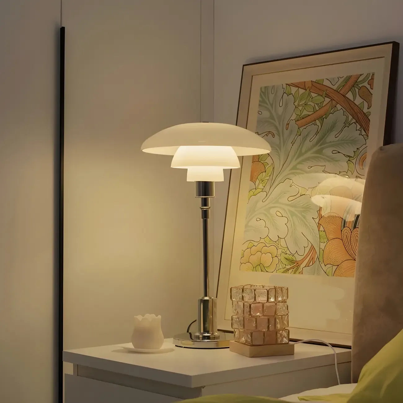 Modern White Glass Cone Table Lamp for Residential