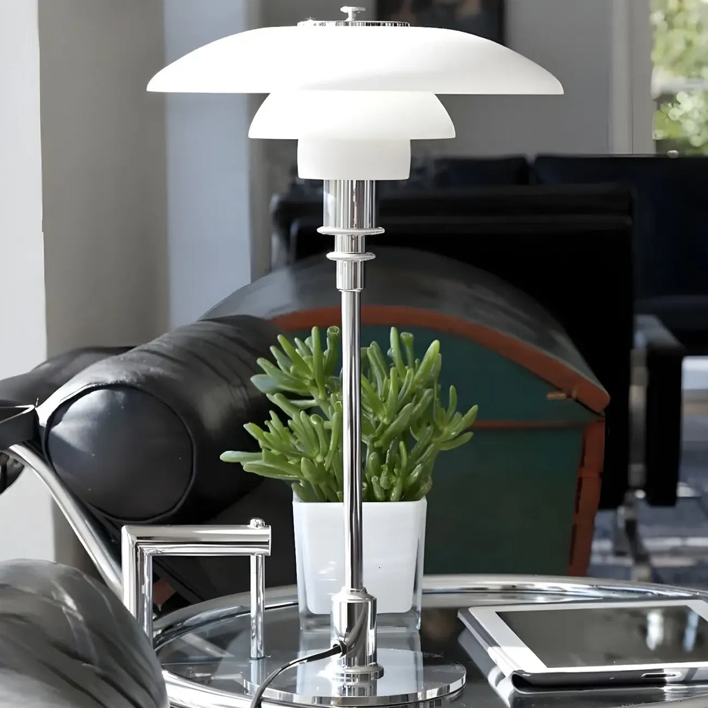 Modern White Glass Cone Table Lamp for Residential