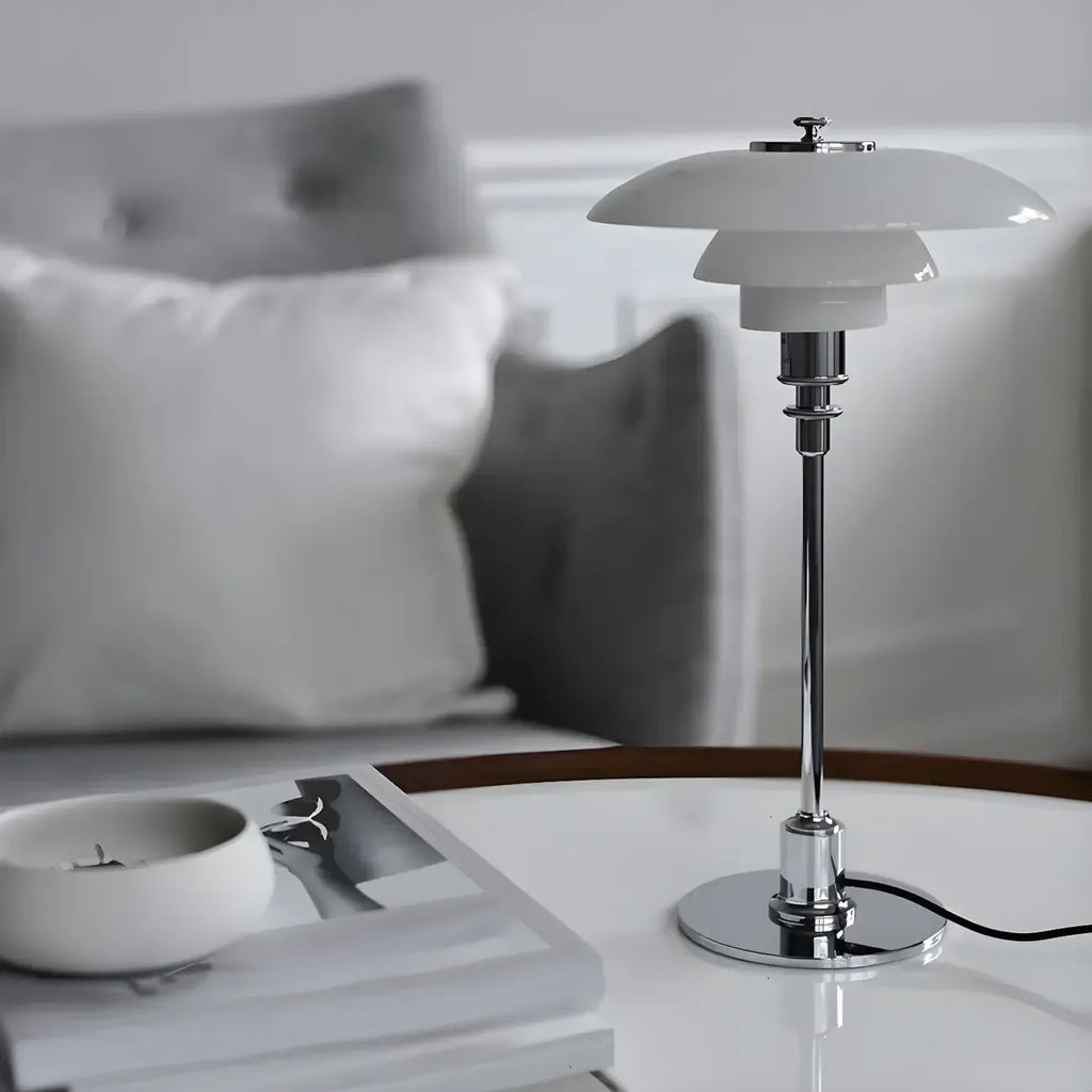 Modern White Glass Cone Table Lamp for Residential