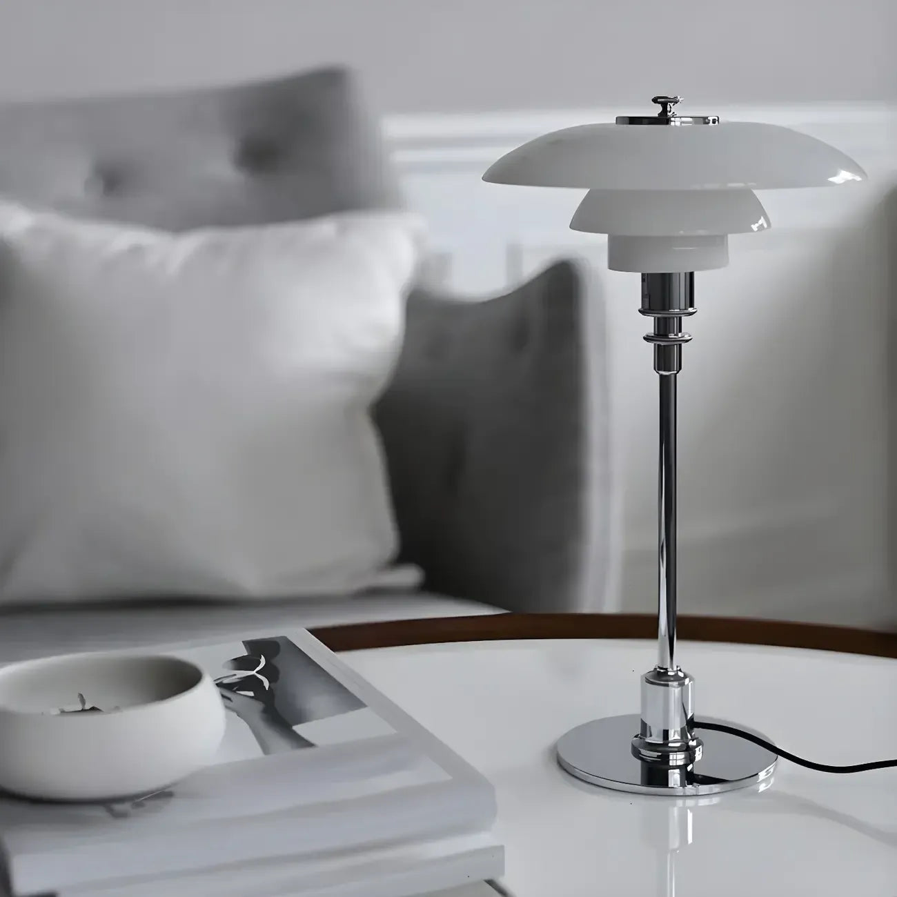 Modern White Glass Cone Table Lamp for Residential