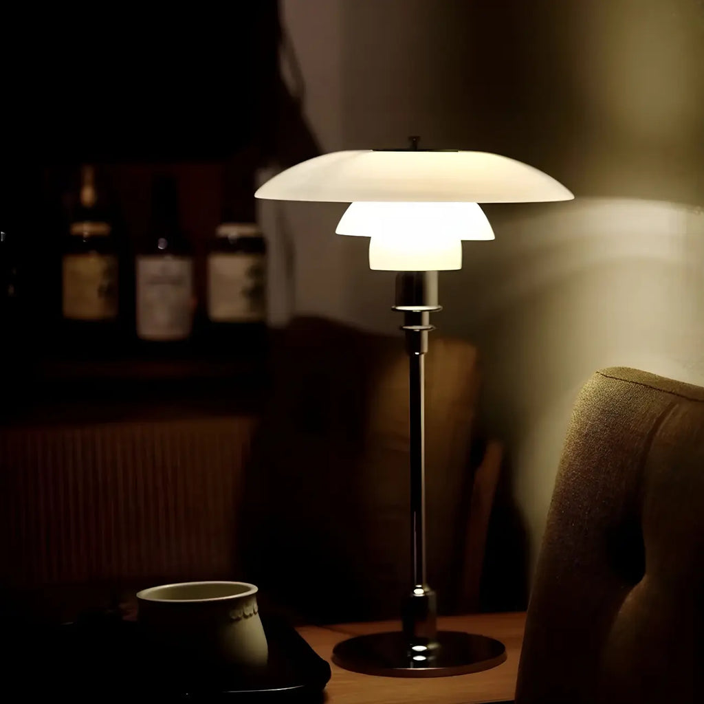 Modern White Glass Cone Table Lamp for Residential