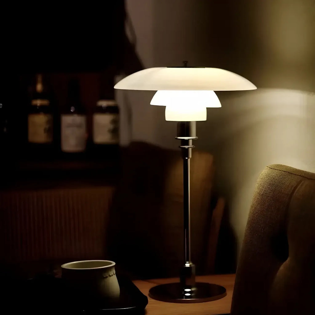 Modern White Glass Cone Table Lamp for Residential