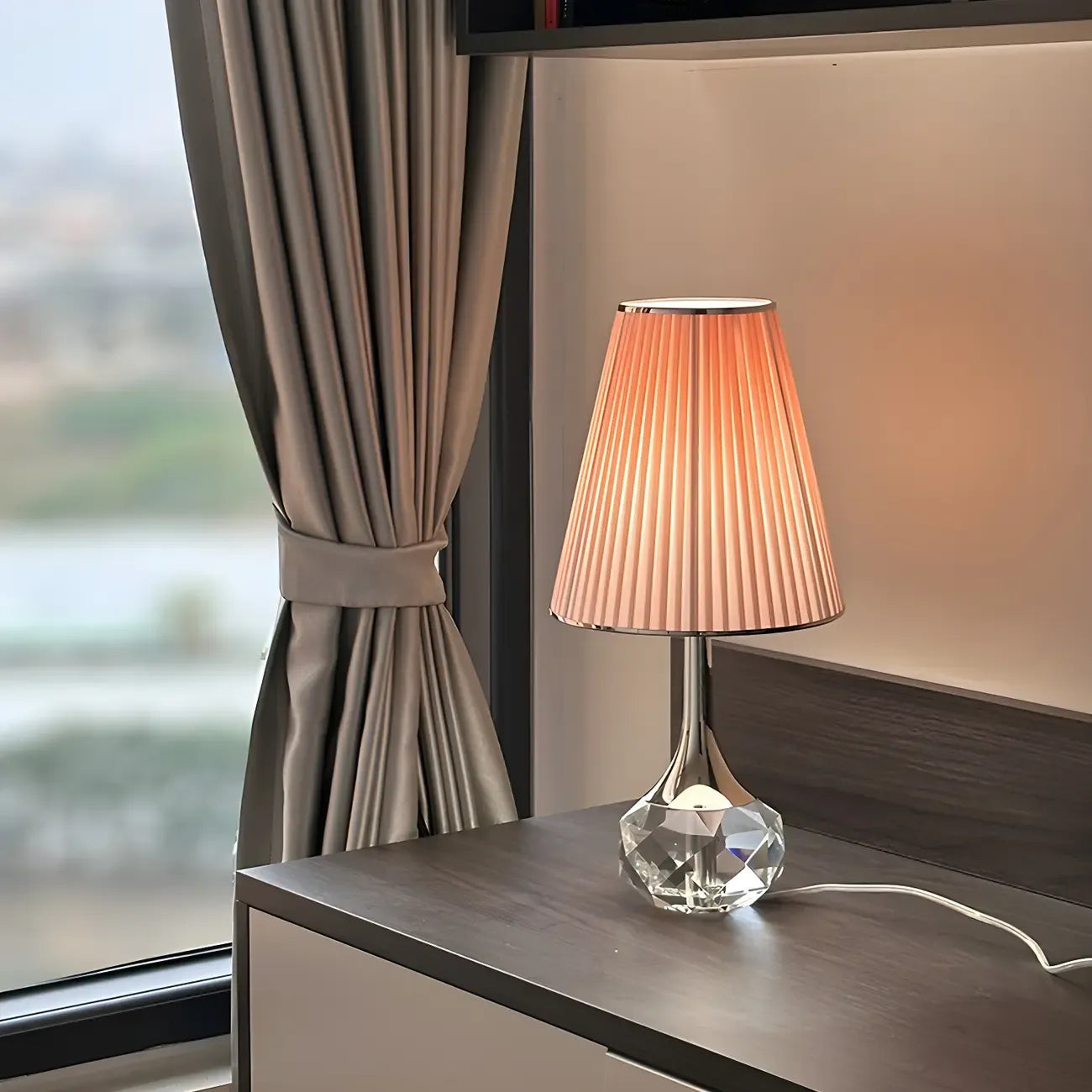 Elegant Pleated Shade Crystal Table Lamp for Living Room