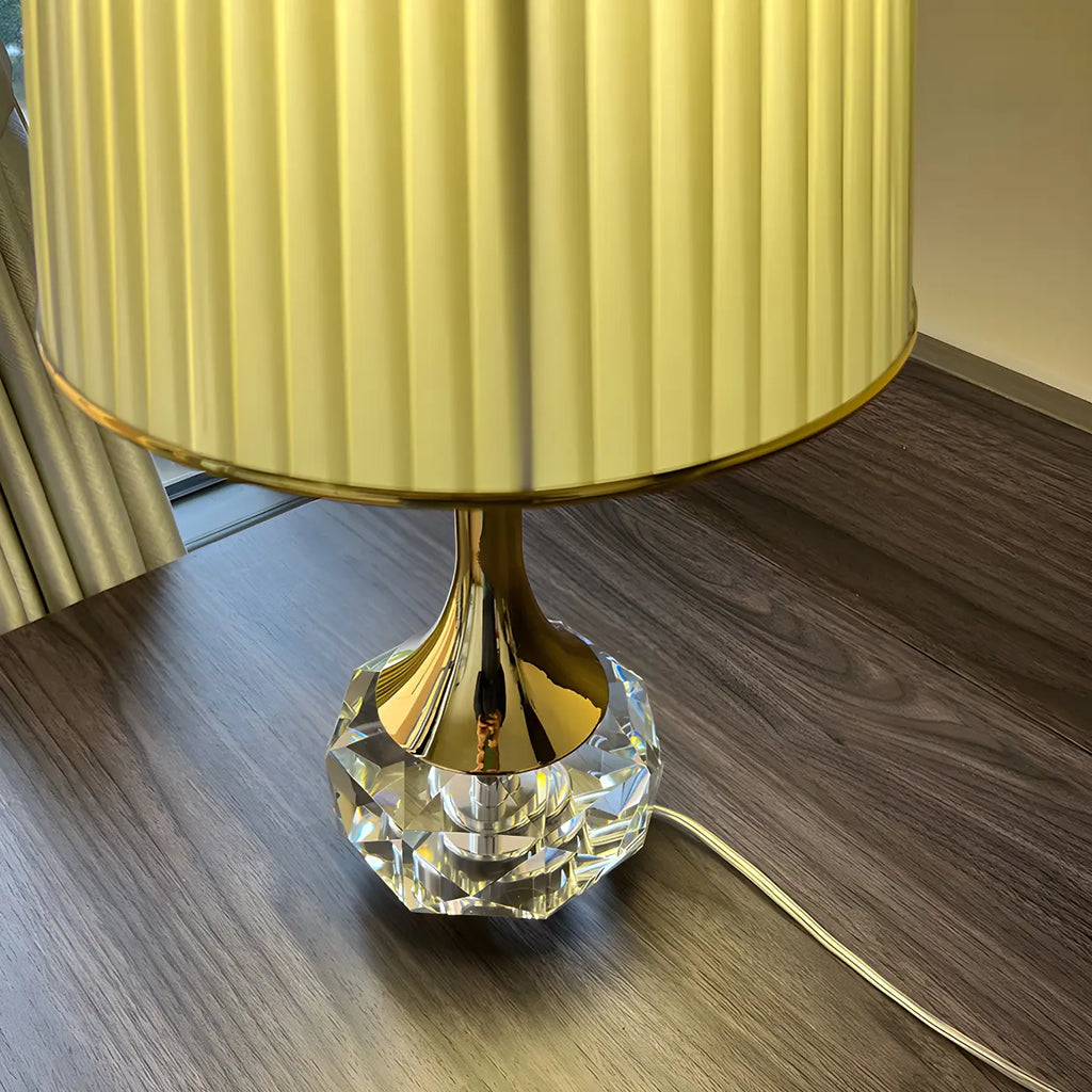 Elegant Pleated Shade Crystal Table Lamp for Living Room
