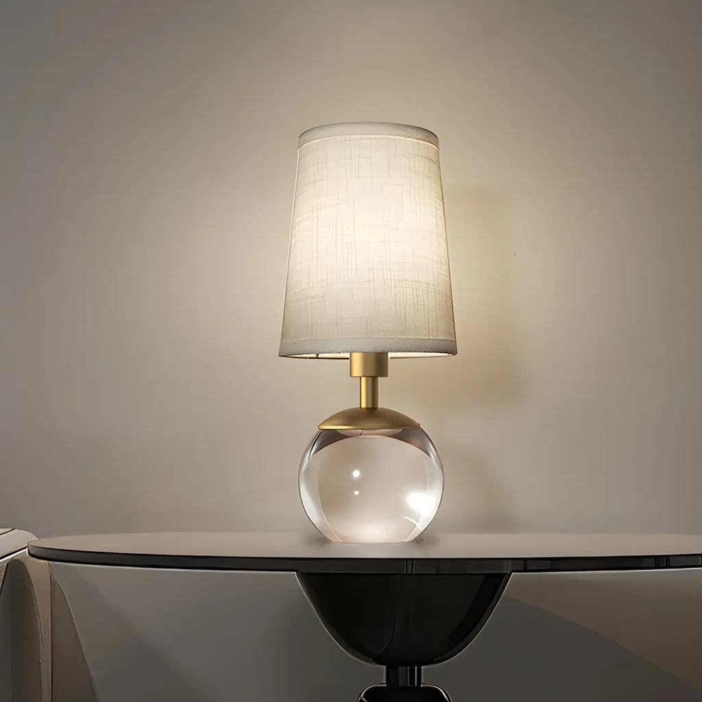 Elegant Clear Glass Bedside Lamp White Geomatric Shade