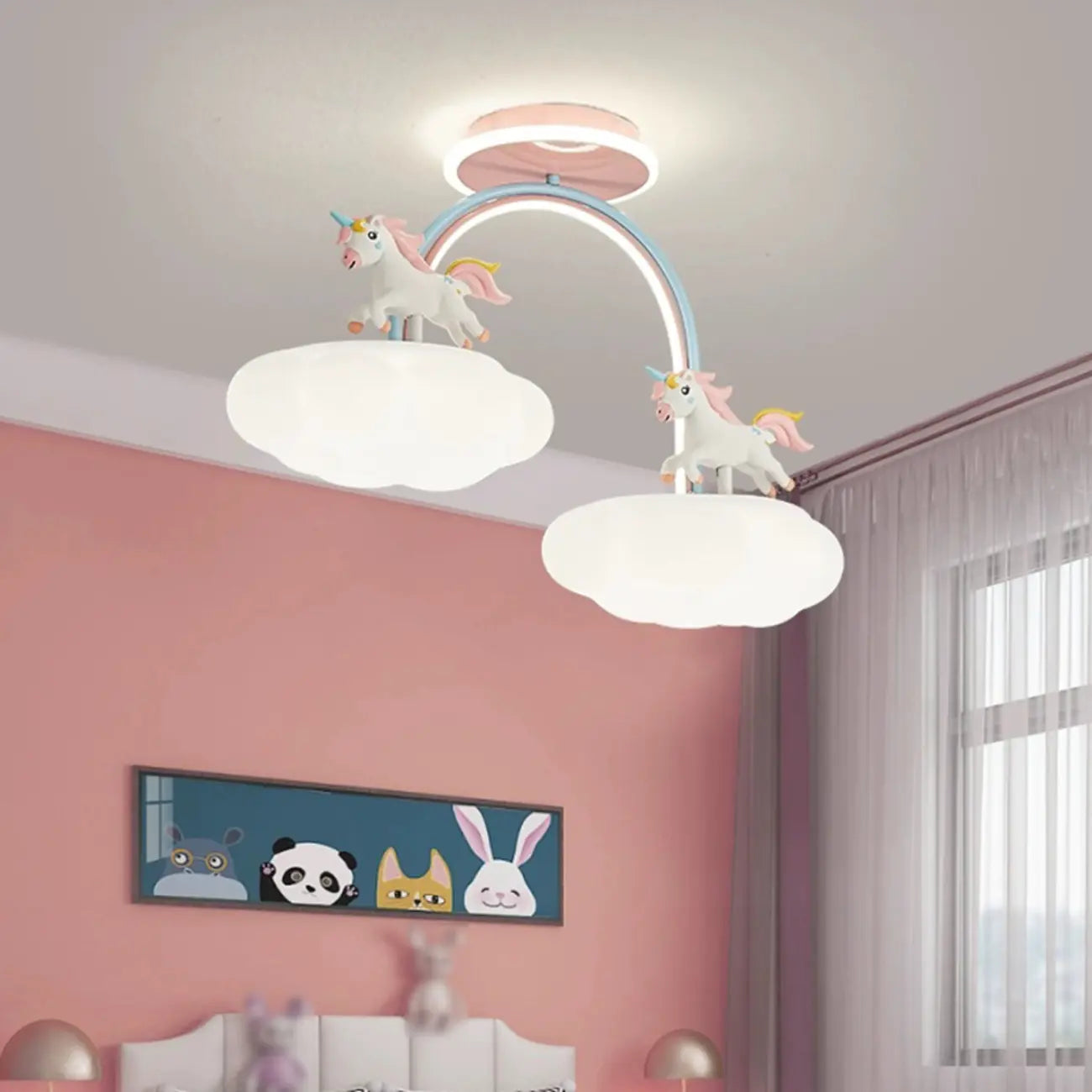 Kids Dimmable Semi-Flush Mount Ceiling Light for Bedroom