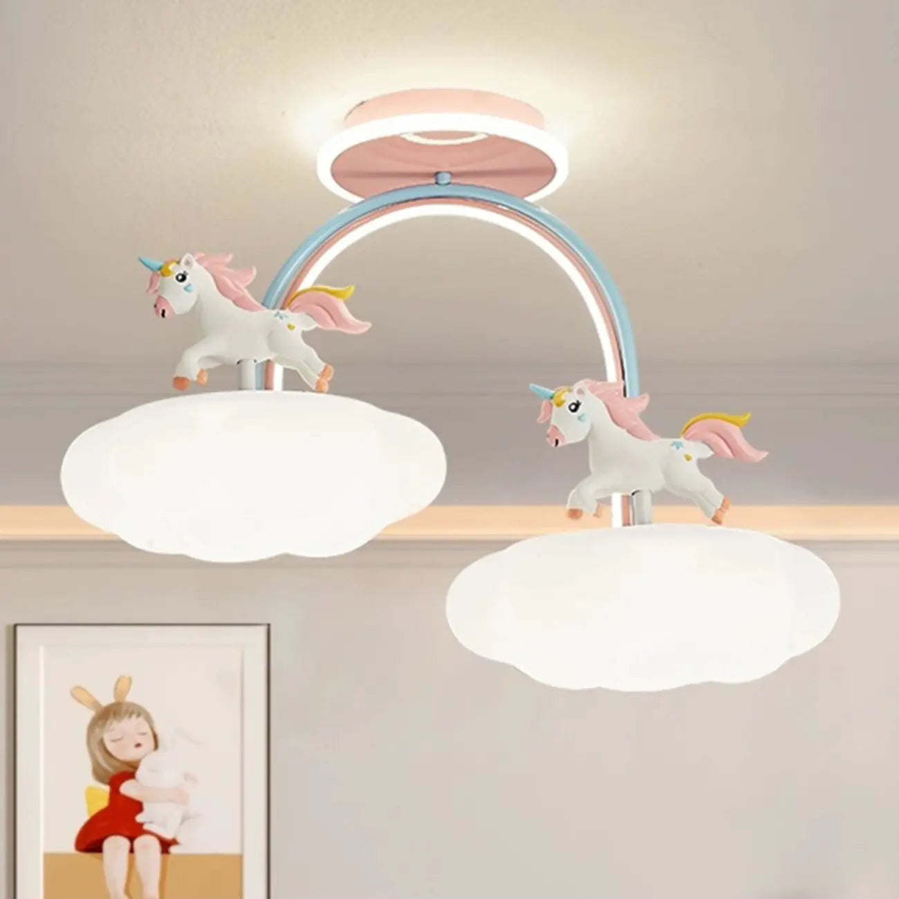 Kids Dimmable Semi-Flush Mount Ceiling Light for Bedroom
