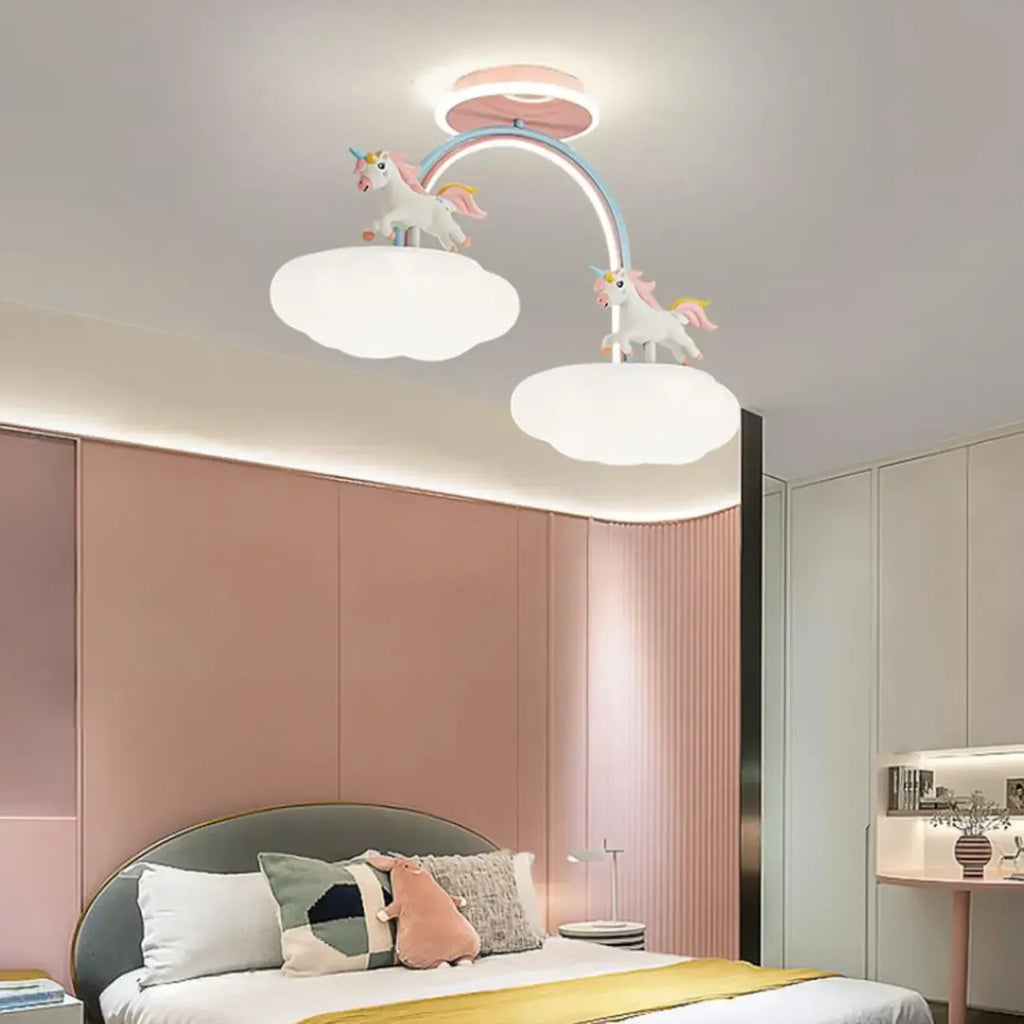 Kids Dimmable Semi-Flush Mount Ceiling Light for Bedroom