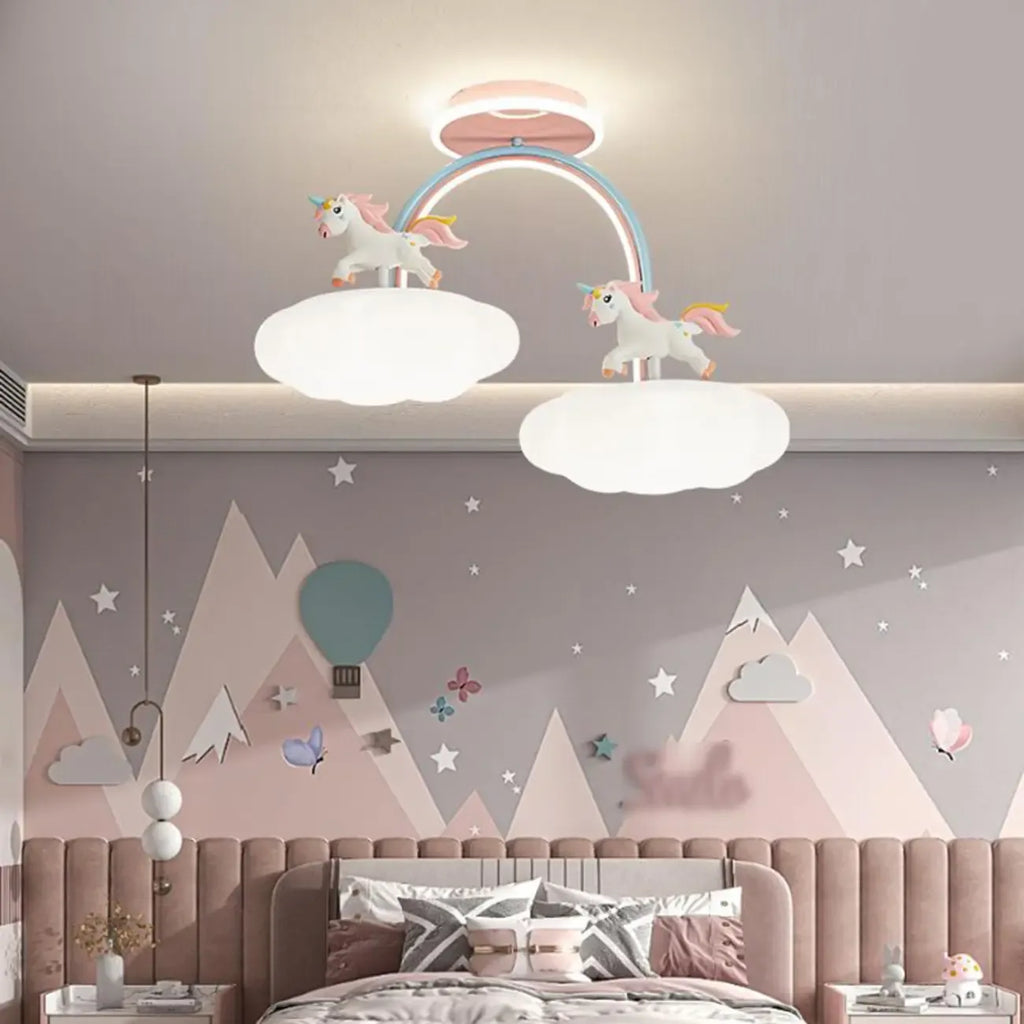 Kids Dimmable Semi-Flush Mount Ceiling Light for Bedroom