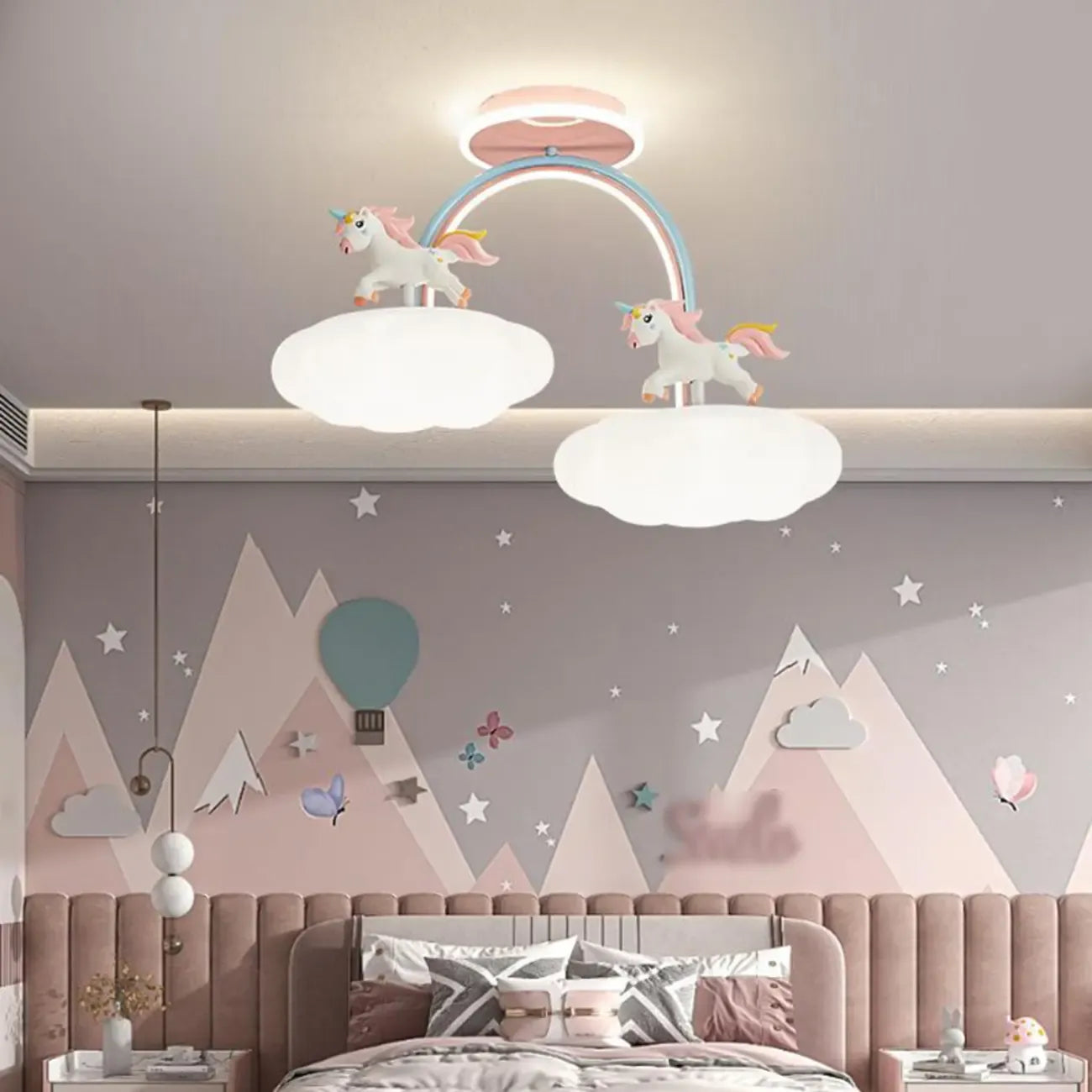 Kids Dimmable Semi-Flush Mount Ceiling Light for Bedroom