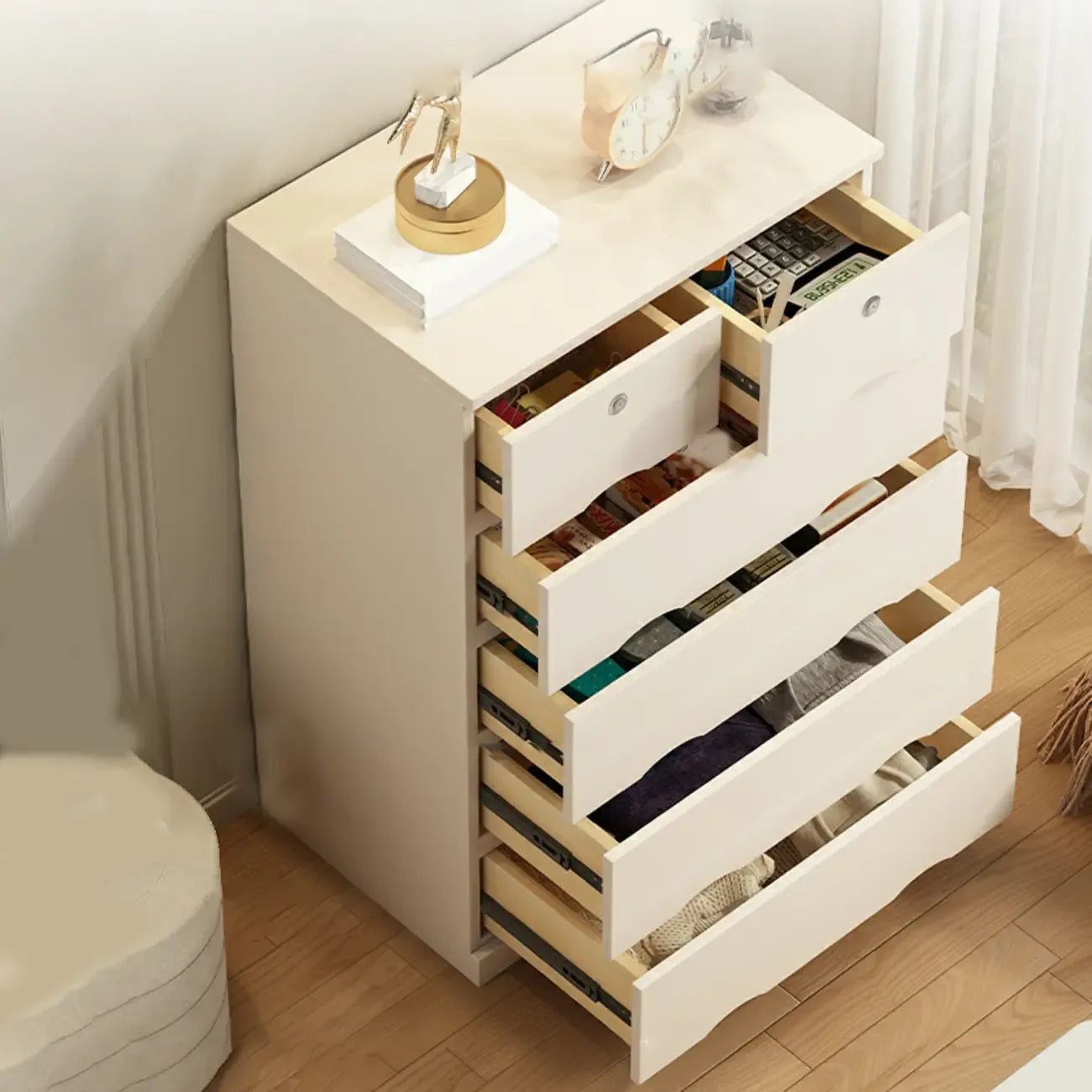 Classic White Wooden Dresser with Silent Drawers for Bedroom