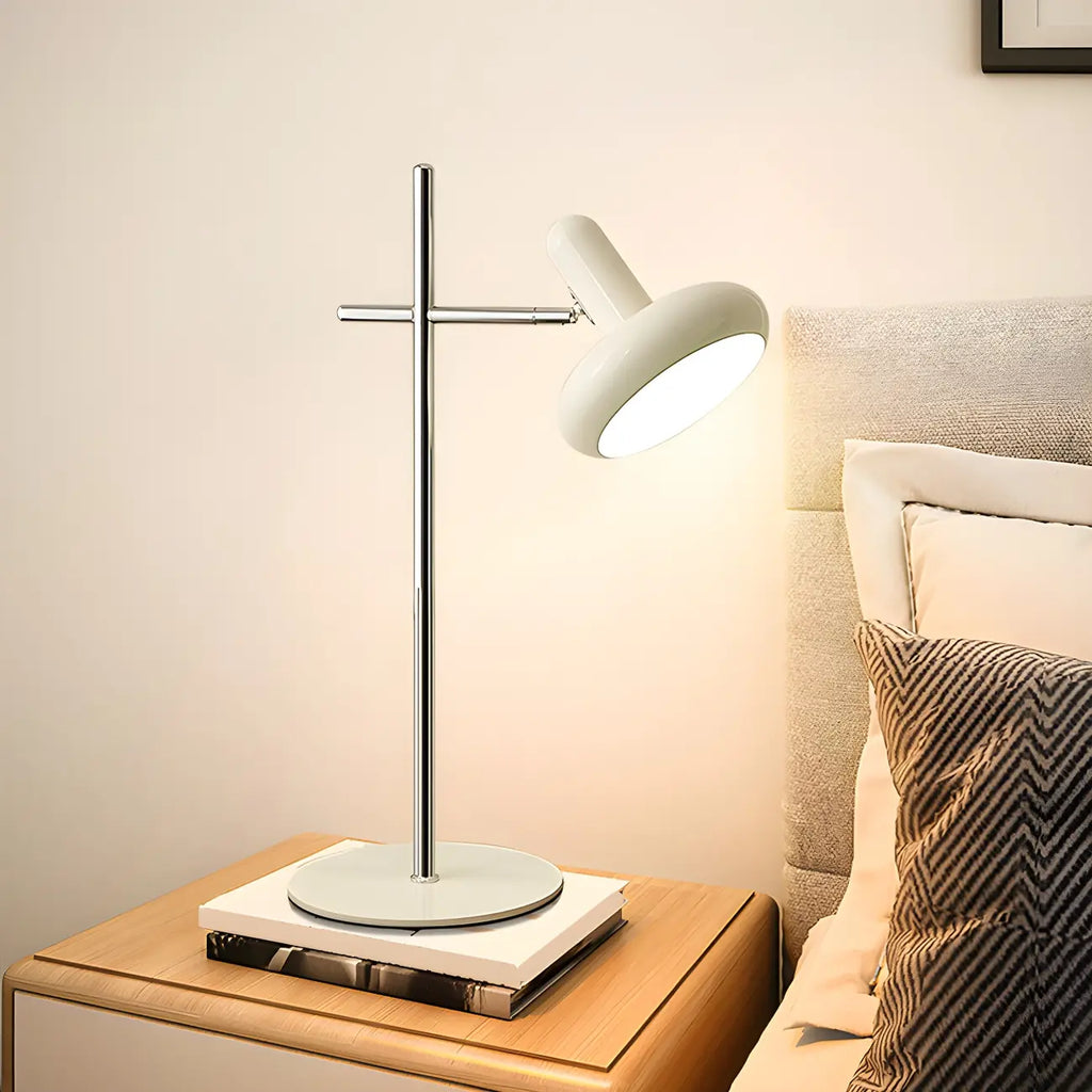 Minimalistic Geometric Off-White Metal Table Lamp for Bedroom