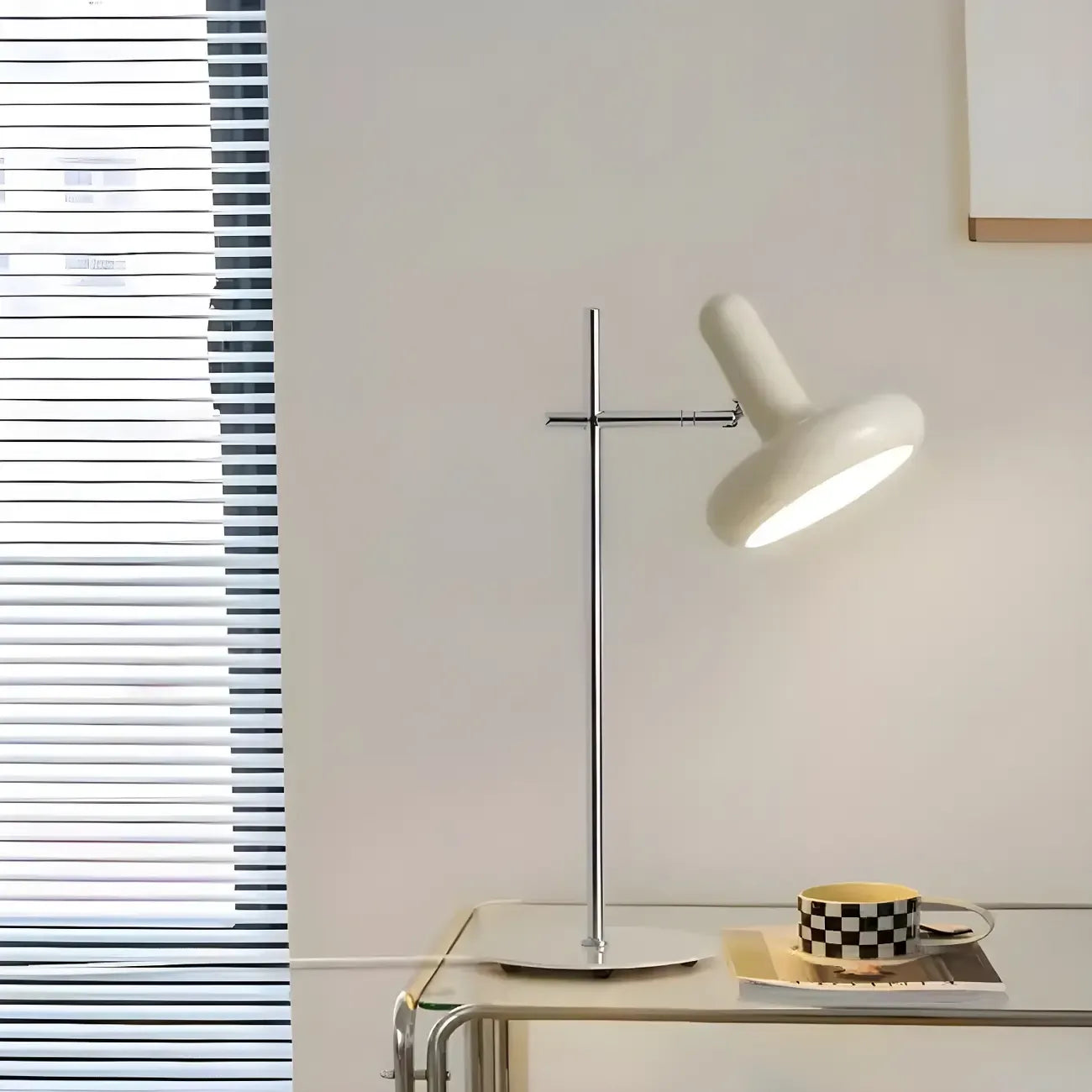 Minimalistic Geometric Off-White Metal Table Lamp for Bedroom