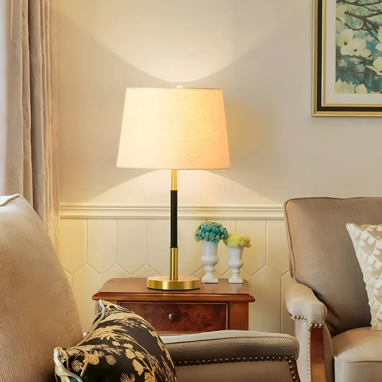 Modern Geometric Gold Table Lamp for Living Room