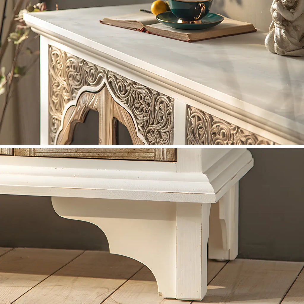 Elegant Arched Glass Doors White Wood China Cabinet