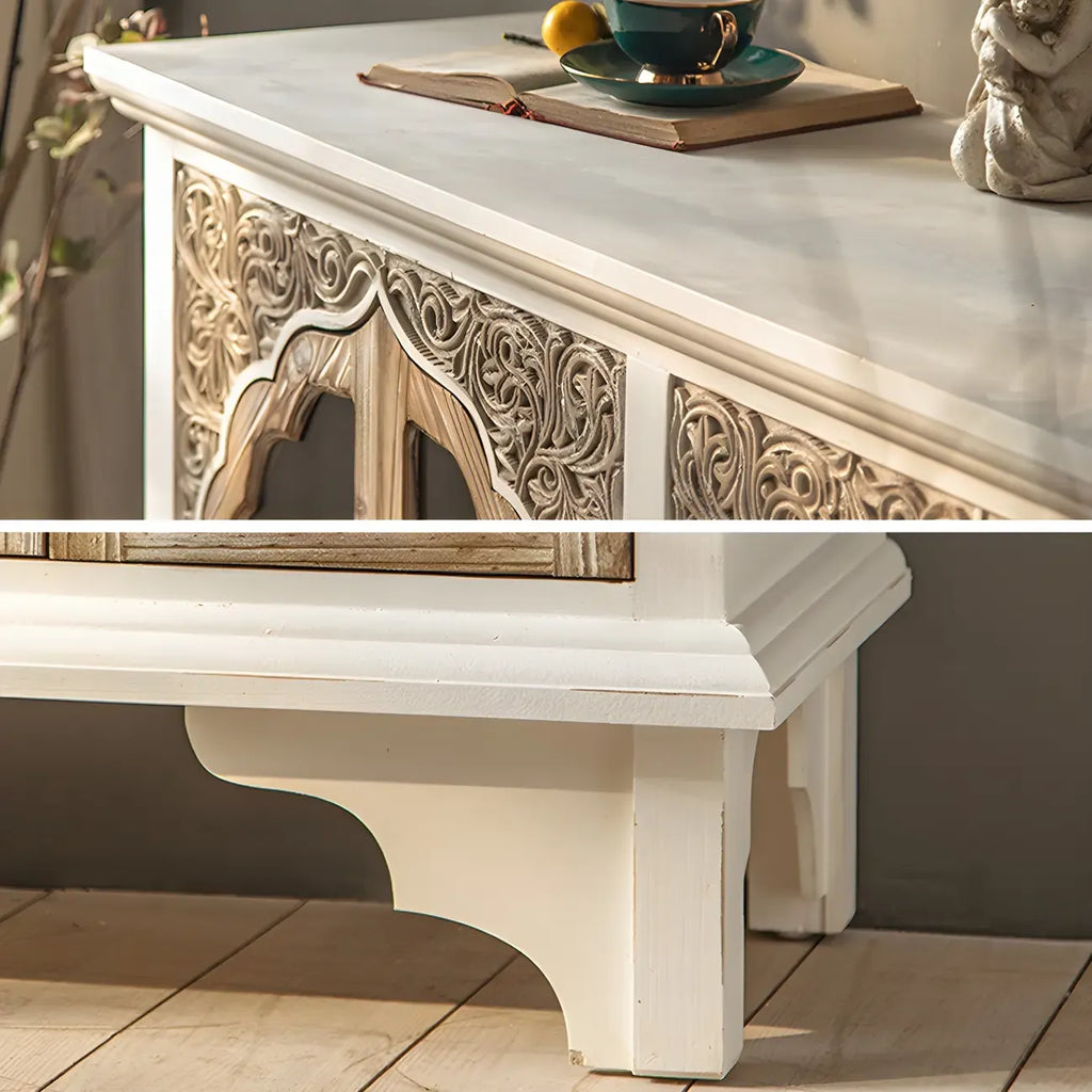 Elegant Arched Glass Doors White Wood China Cabinet