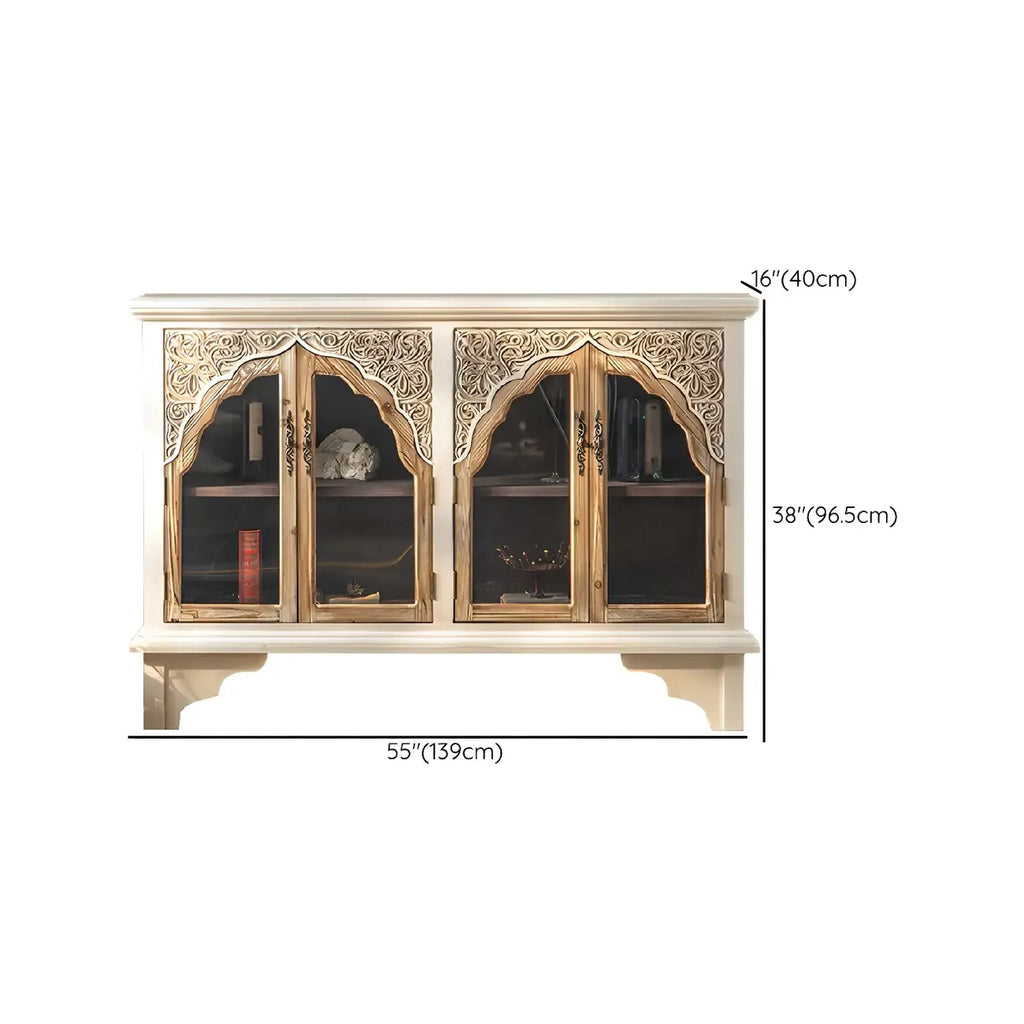 Elegant Arched Glass Doors White Wood China Cabinet
