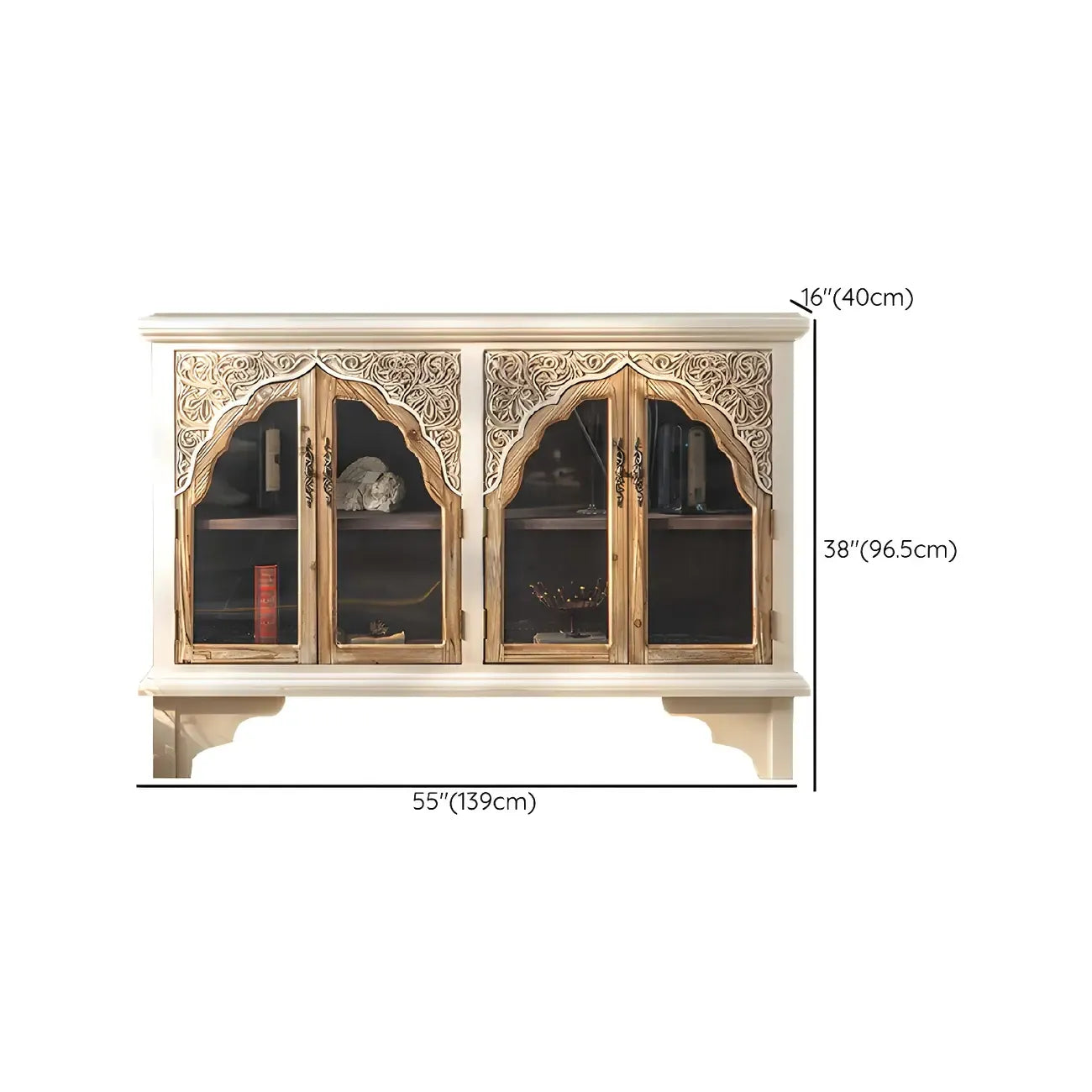 Elegant Arched Glass Doors White Wood China Cabinet