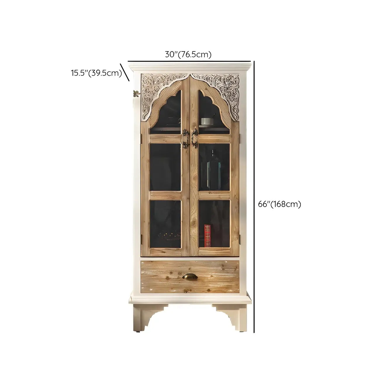 Elegant Arched Glass Doors White Wood China Cabinet